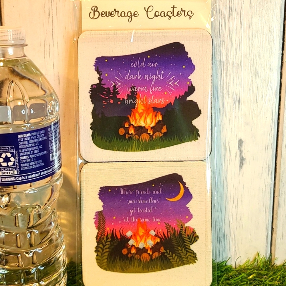 Camping NWT Beverage Coaster set of 2 for can glass bottle wine beer
